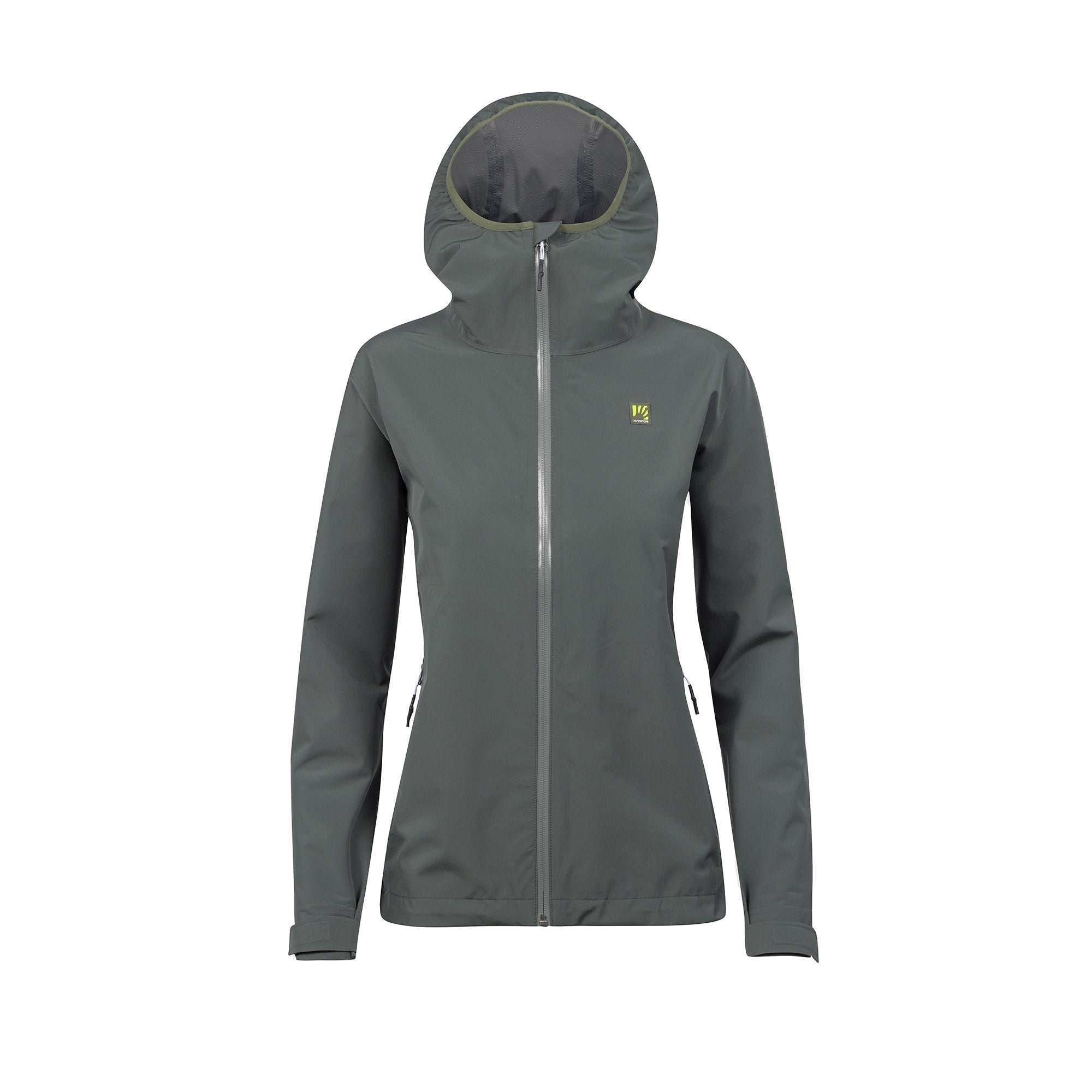 Grey raincoat with a hood on a white background