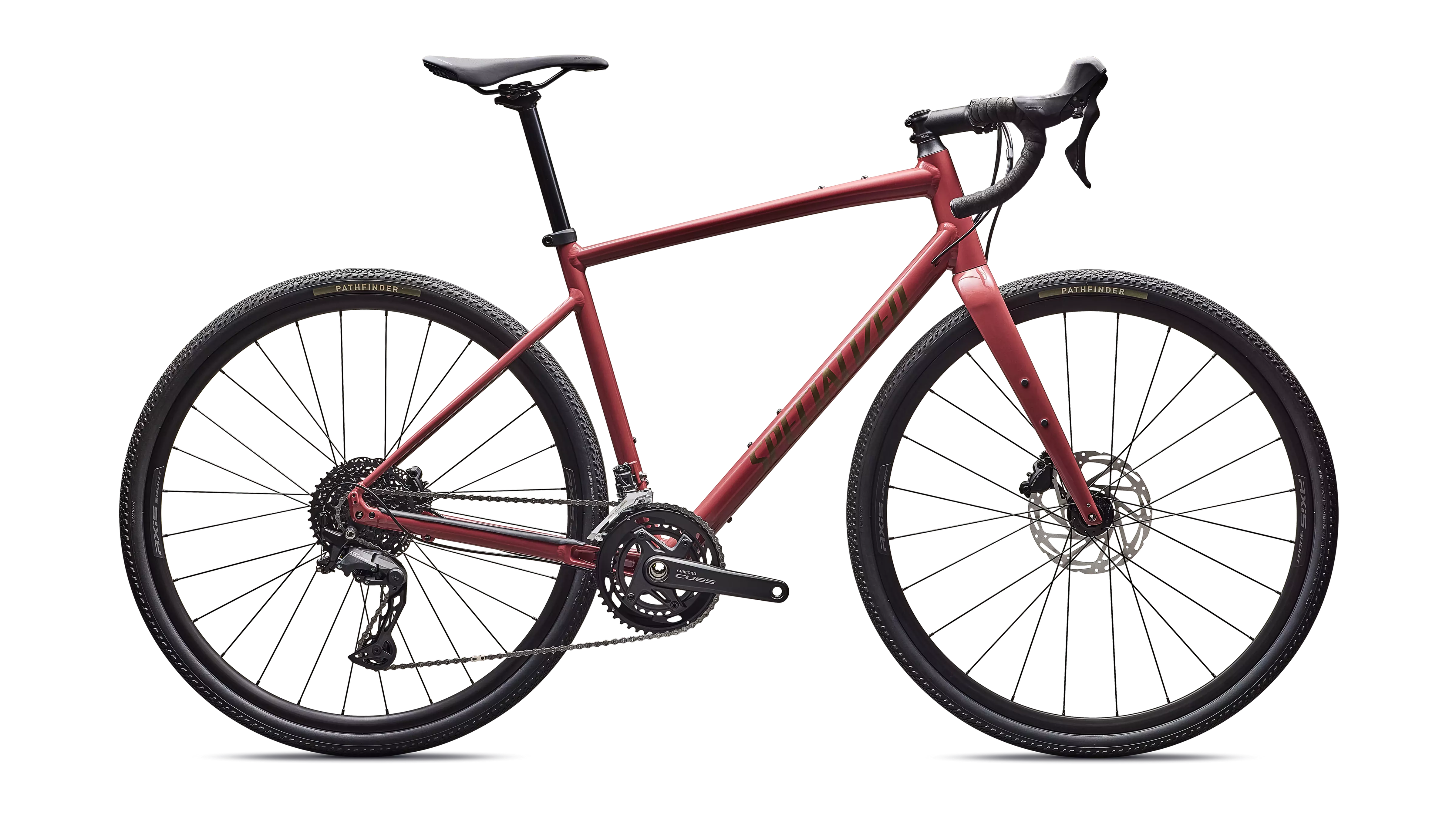 Red gravel bike with a Specialized logo