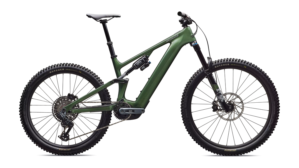 Green Specialized mountain bike on a white background