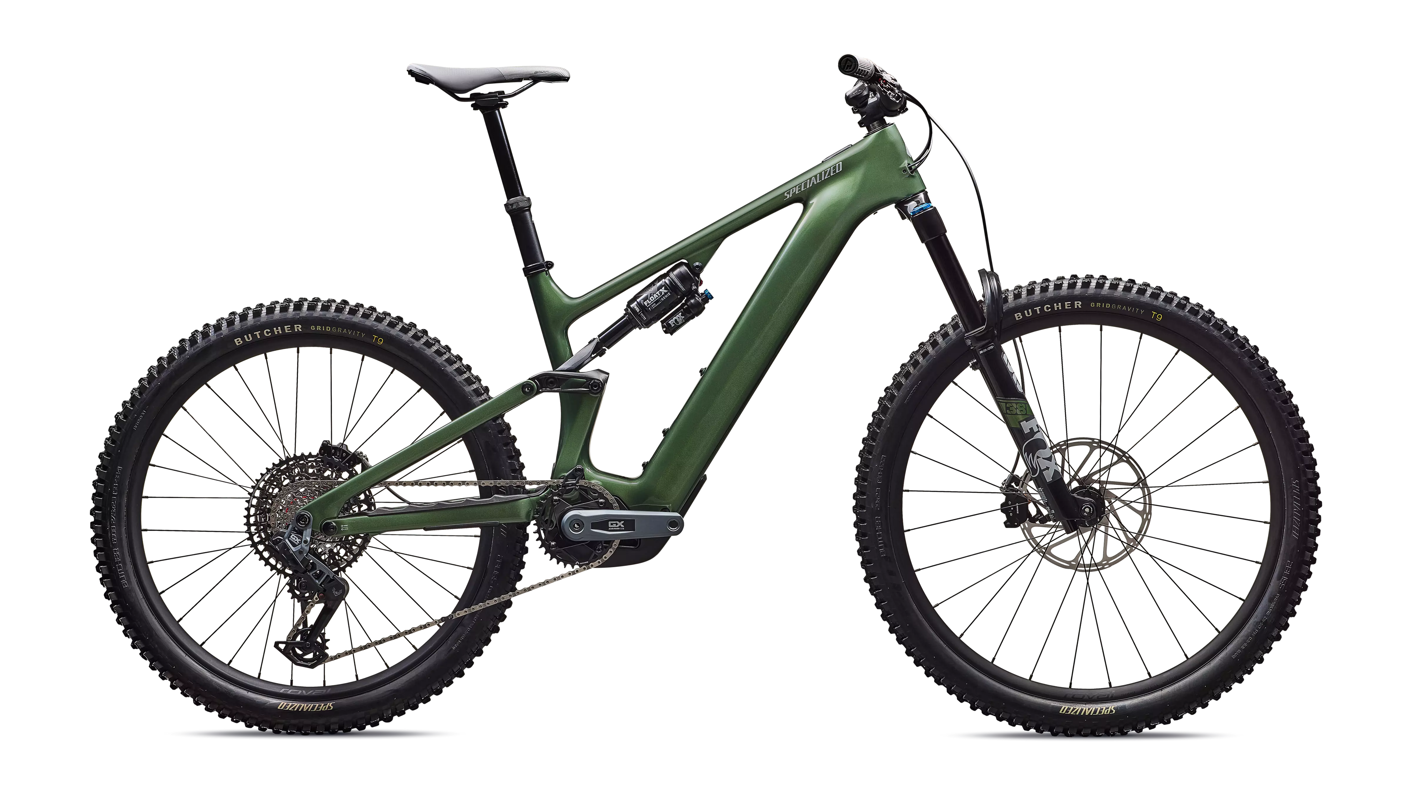 Green Specialized mountain bike on a white background
