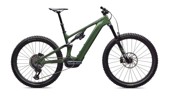 Green Specialized mountain bike on a white background