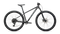 Side profile of a grey front suspension mountain bike on a white background 