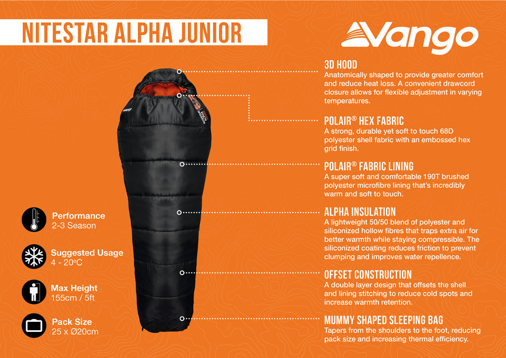 Nitestar Alpha Junior Sleeping Bag - Black