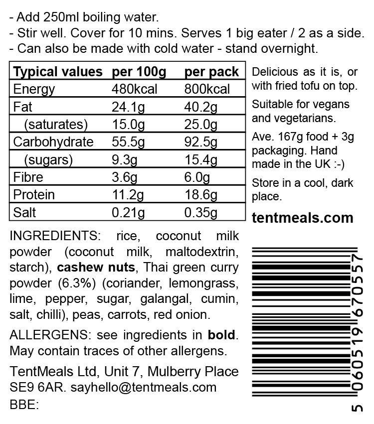 Thai Green Curry Main Meal - 800 kcal