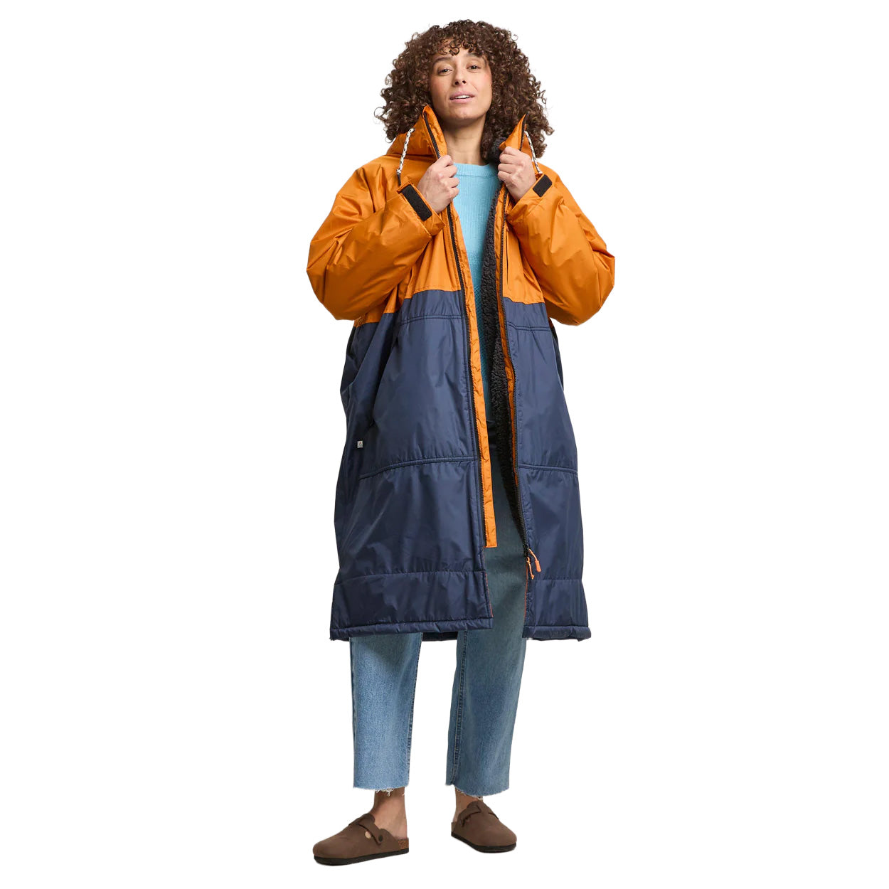 Unisex Waves Sherpa Lined Changing Robe - Orange/Blue