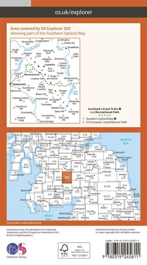 Explorer 329 1:25000 Lowther Hills, Sanquhar & Leadhills, Dumfries & Galloway
