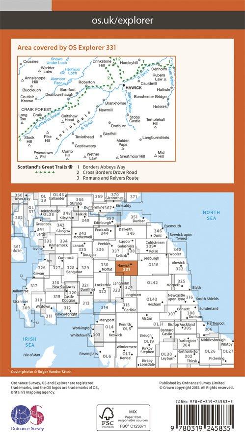 Explorer 331 1:25000 Teviotdale South, Scottish Borders
