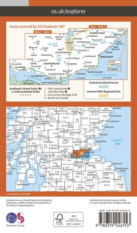 Explorer 367 1:25000 Dunfermline, Kirkcaldy & Glenrothes South