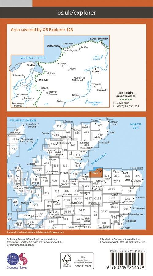 Explorer 423 1:25000 Elgin, Forres & Lossiemouth