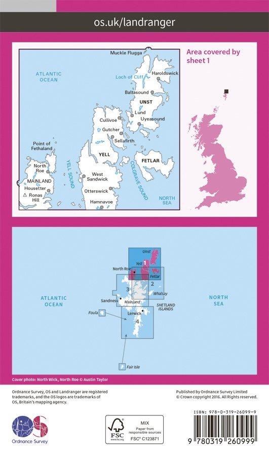 Landranger 01 1:50000 Shetland - Yell, Unst & Fetlar