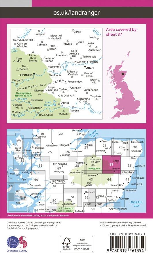 Landranger 37 1:50000 Strathdon & Alford
