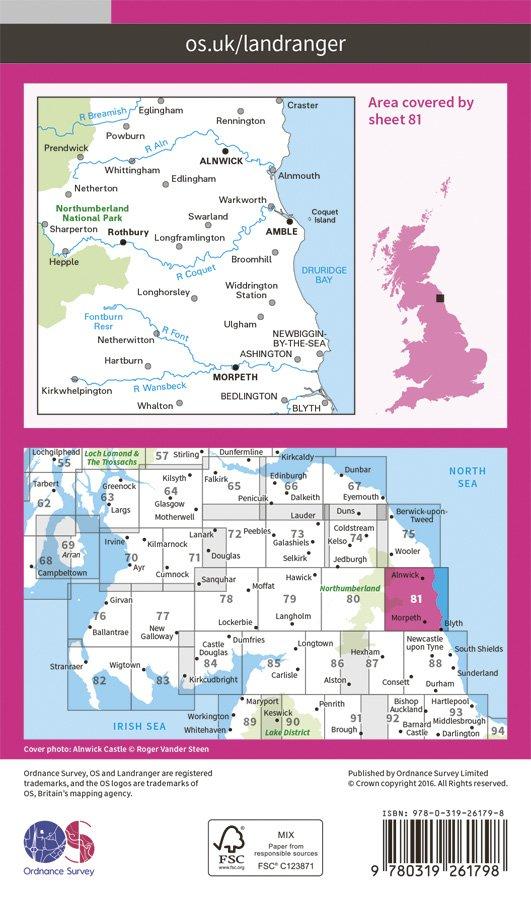 Landranger 81 1:50000 Alnwick & Morpeth, Northumbria