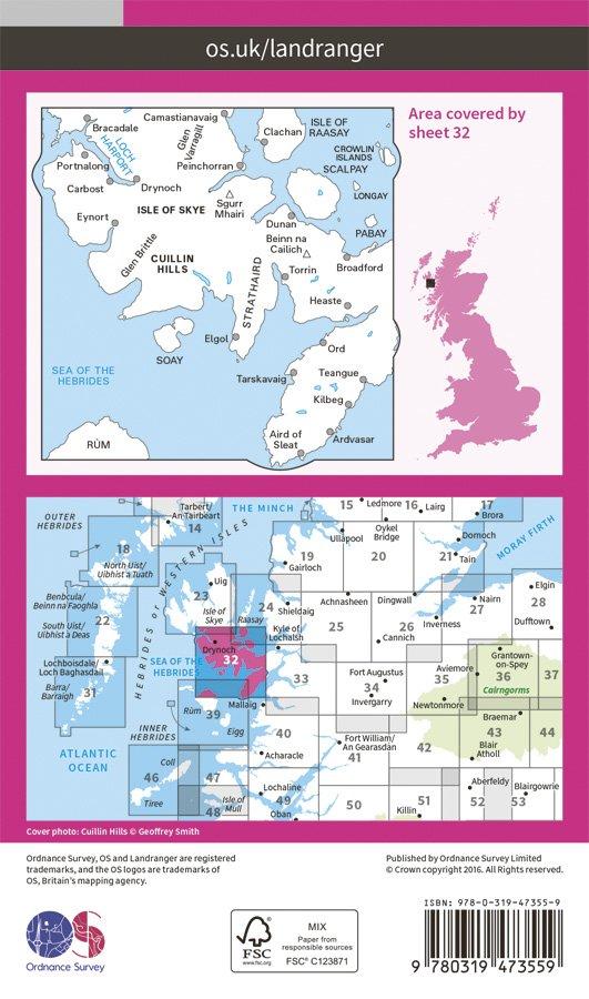 Landranger Active Laminate 32 1:50 000 South Skye & Cuillin Hills