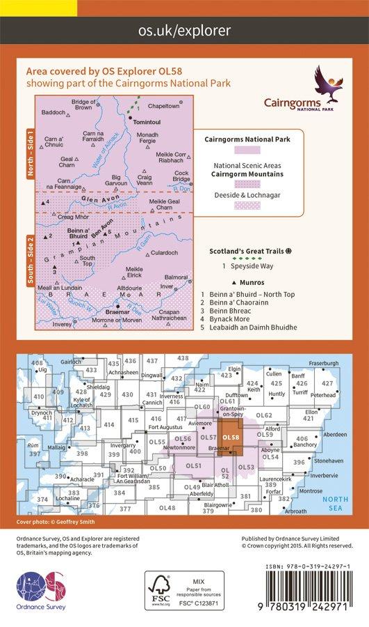 Explorer OL58 Braemar, Tomintoul & Glen Avon Map