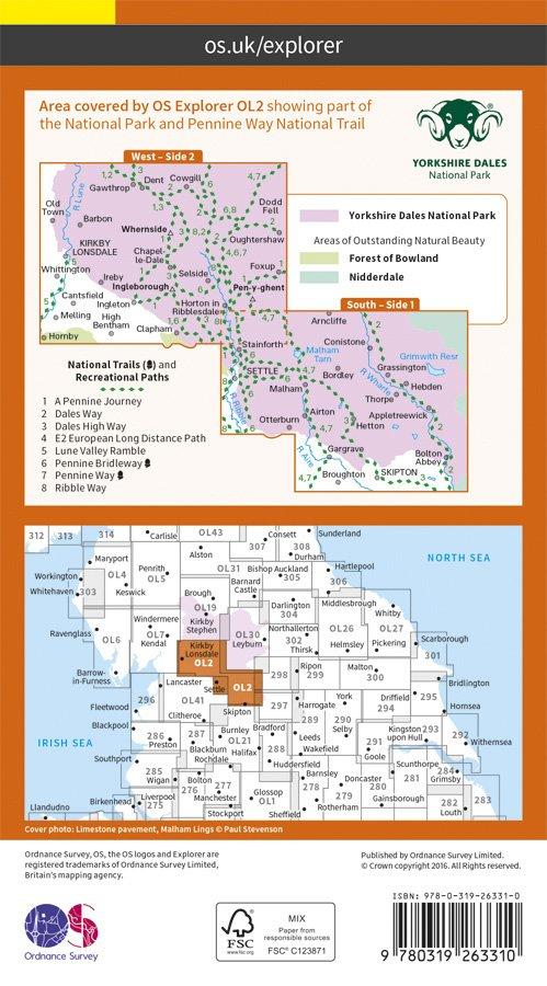 Explorer OL2 Yorkshire Dales - Southern & Western Area Map
