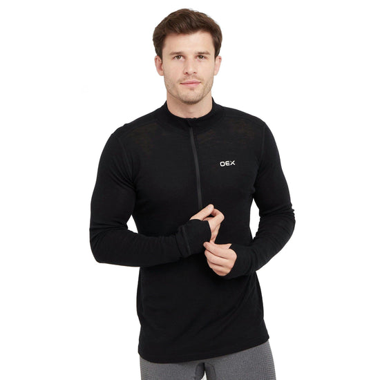 Men’s Kelso Merino Long Sleeve Zip Base Layer - Black