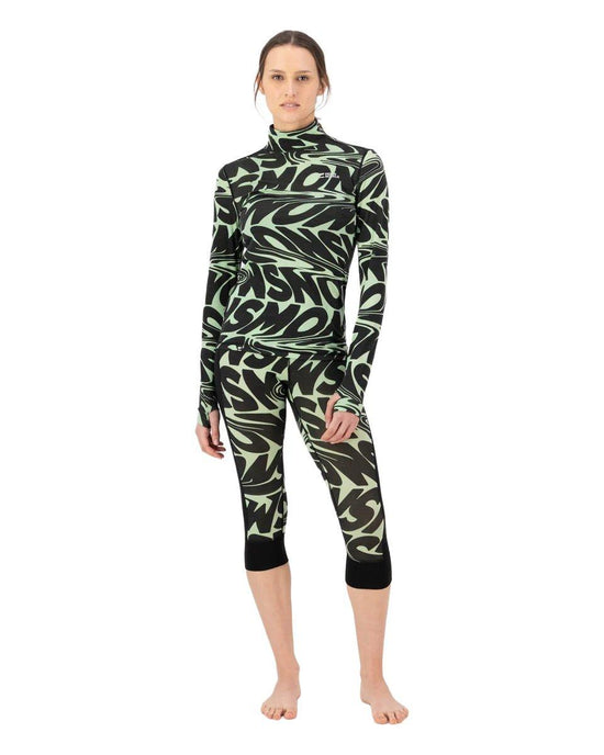 Women's Cascade 200 Flex Mock Neck Base Layer Top - Black / Green