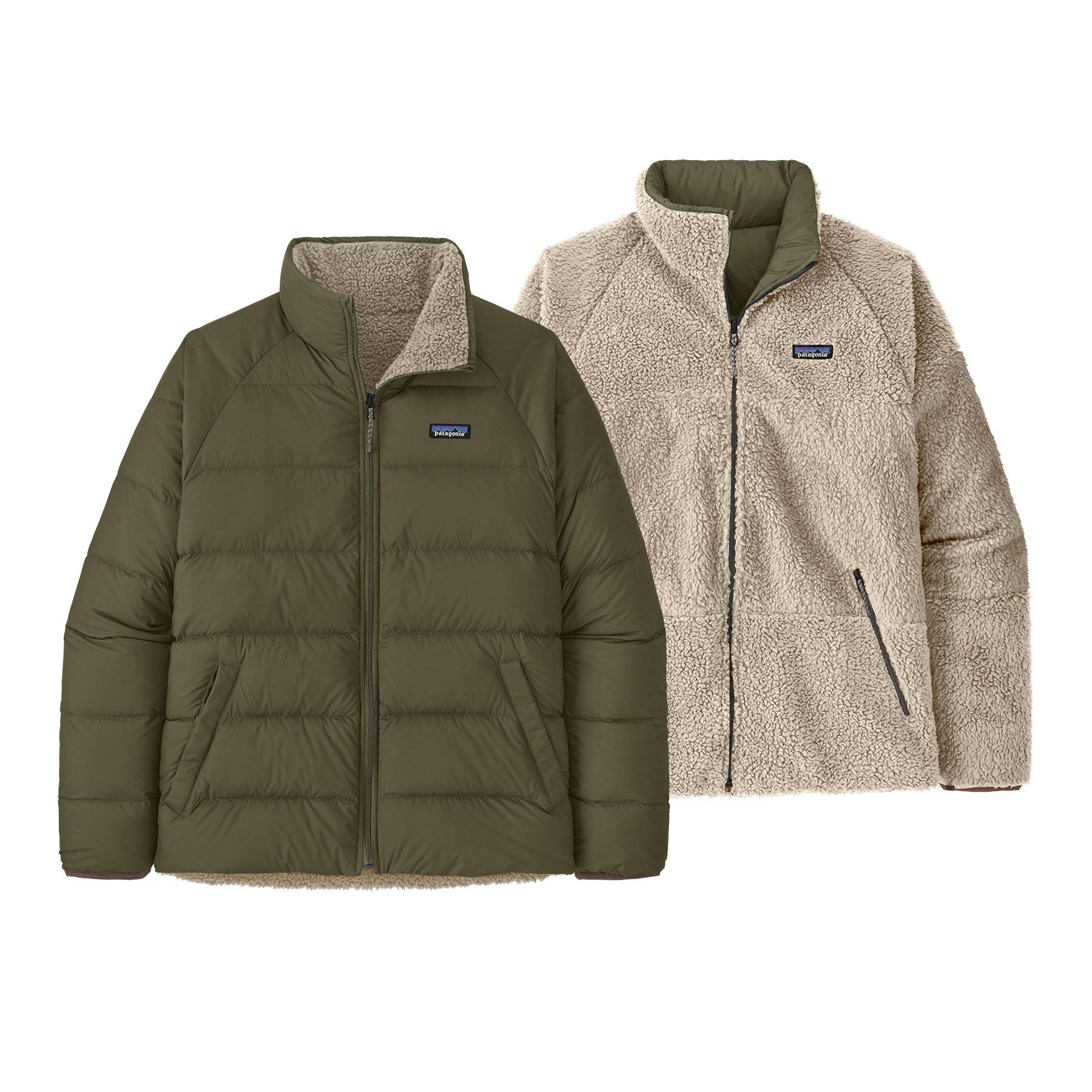 Men's Reversible Silent Down Fleece Jacket - Green / Cream