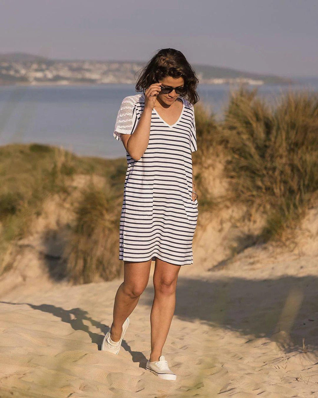 Women's Olive Oversized Cotton Dress - White