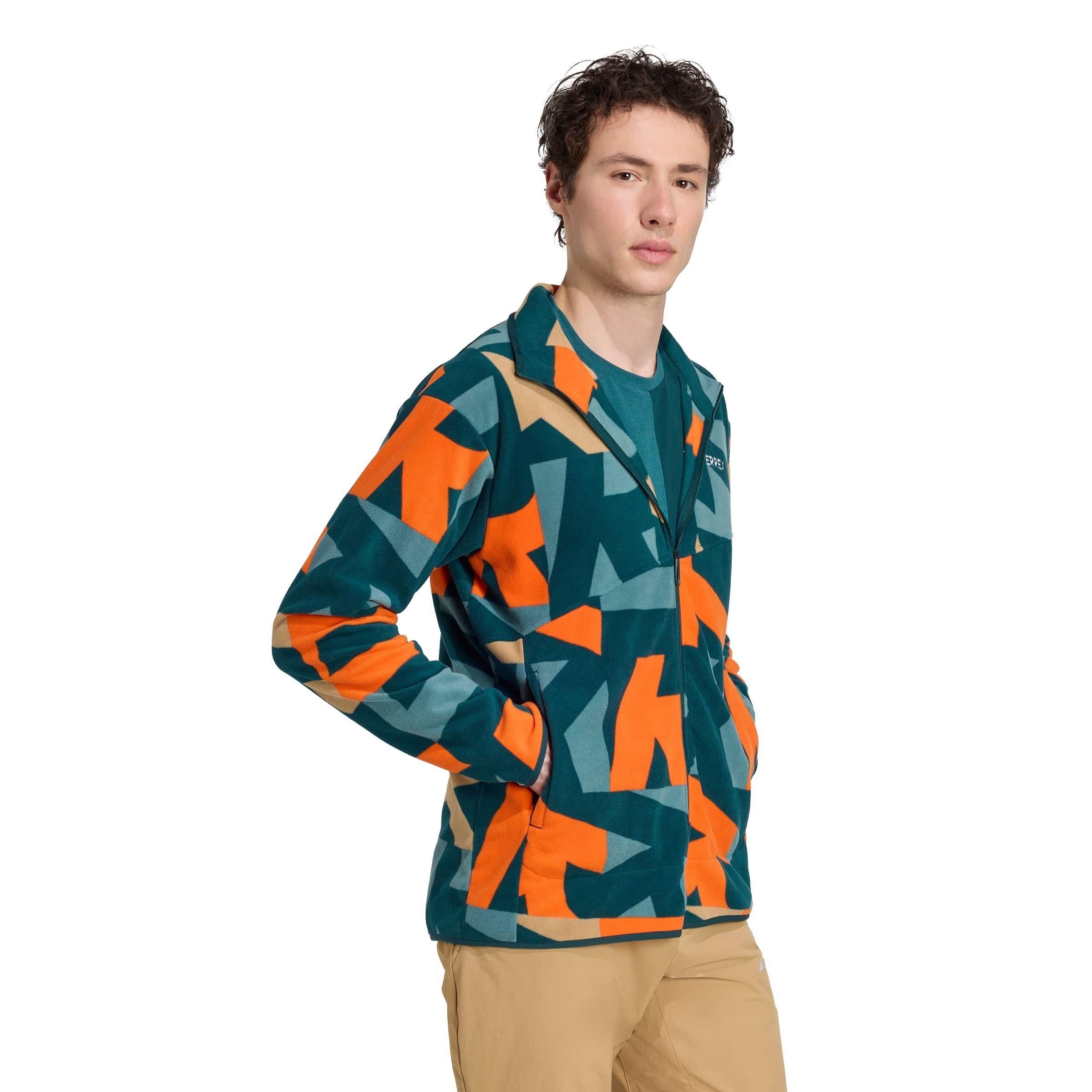 Men's Multi Printed Full Zip Fleece - Blue / Orange