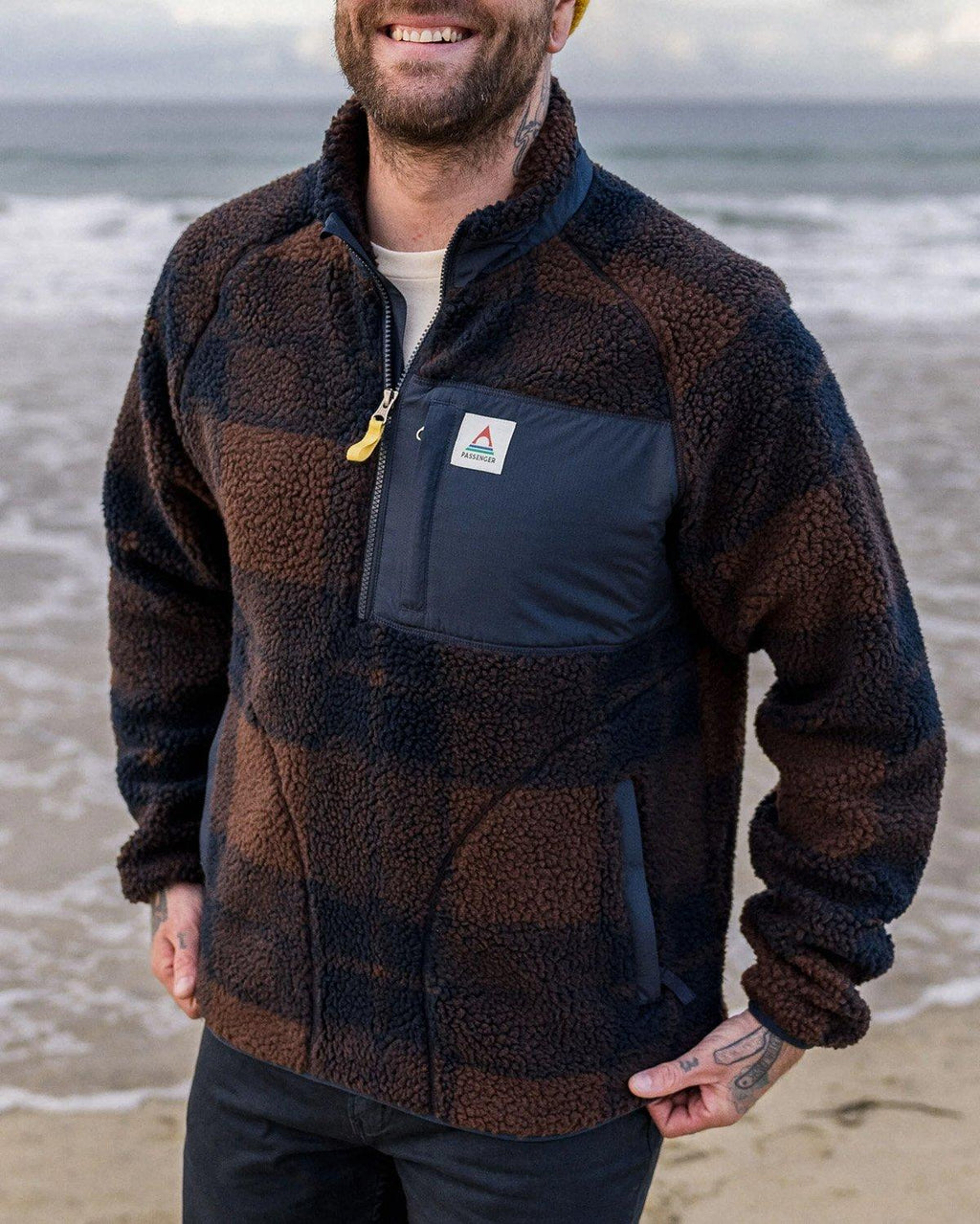 Men's Offroad Sherpa 1/2 Zip Fleece - Navy / Brown