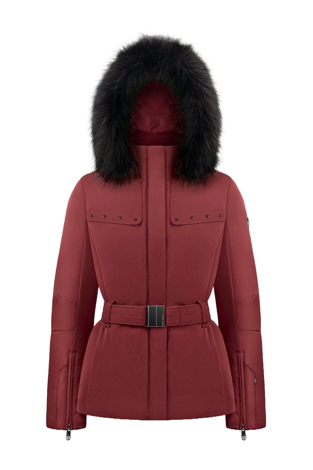 Women's Stretch Belted Ski Jacket - Burgundy Red
