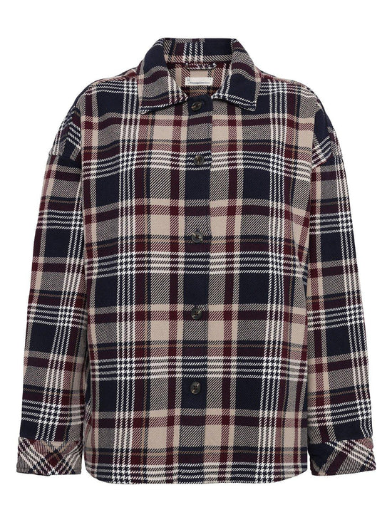 Women's Twill Checked Flannel Overshirt - Navy / Beige