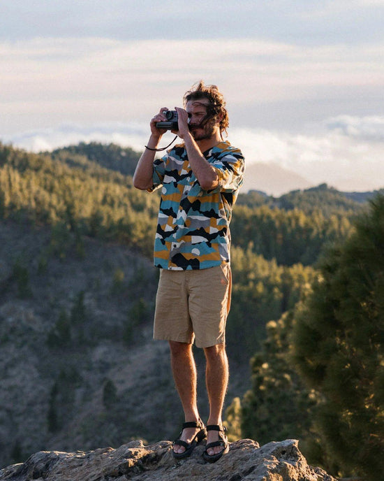 Men's Cove Textured Cotton Shirt - Orange / Blue