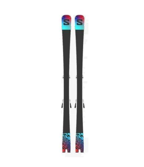 salomon akrocket skis Salomon Addikt Piste Skis + Z12 GW F80 Bindings - White/Blue
