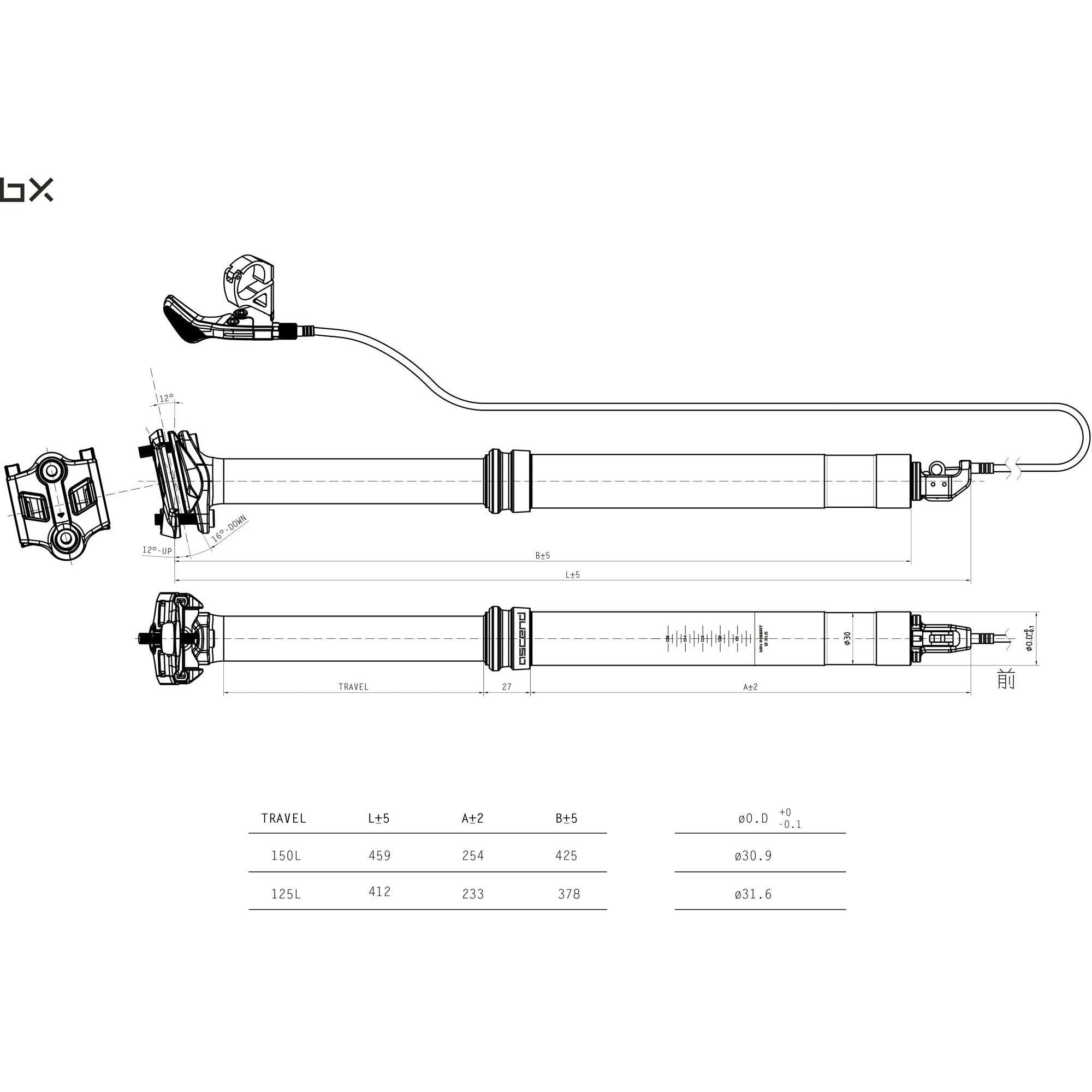 Ascend Dropper Seatpost - 125 mm travel, 30.9 diameter