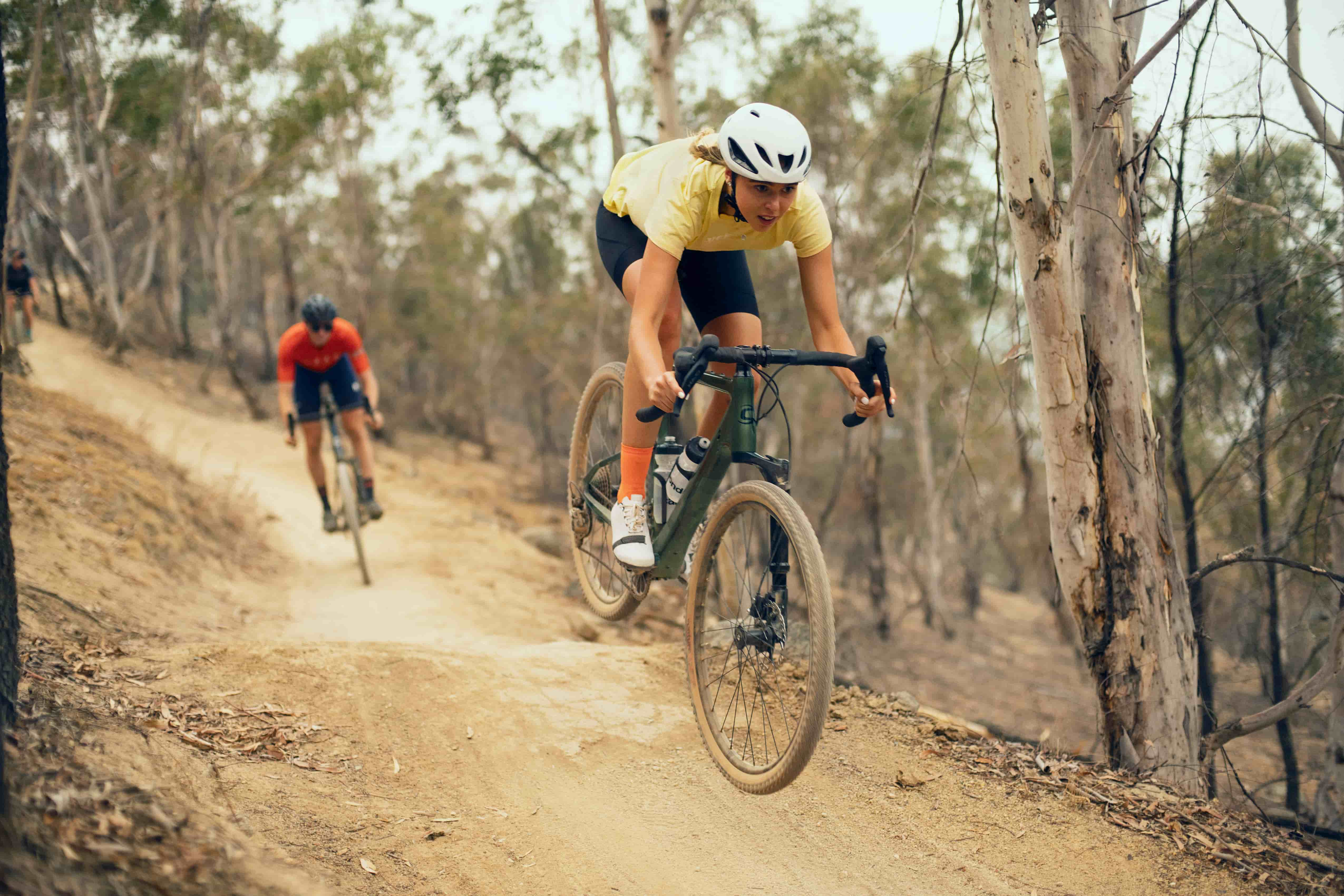 Rider on topstone carbon 2 lefty on singletrack